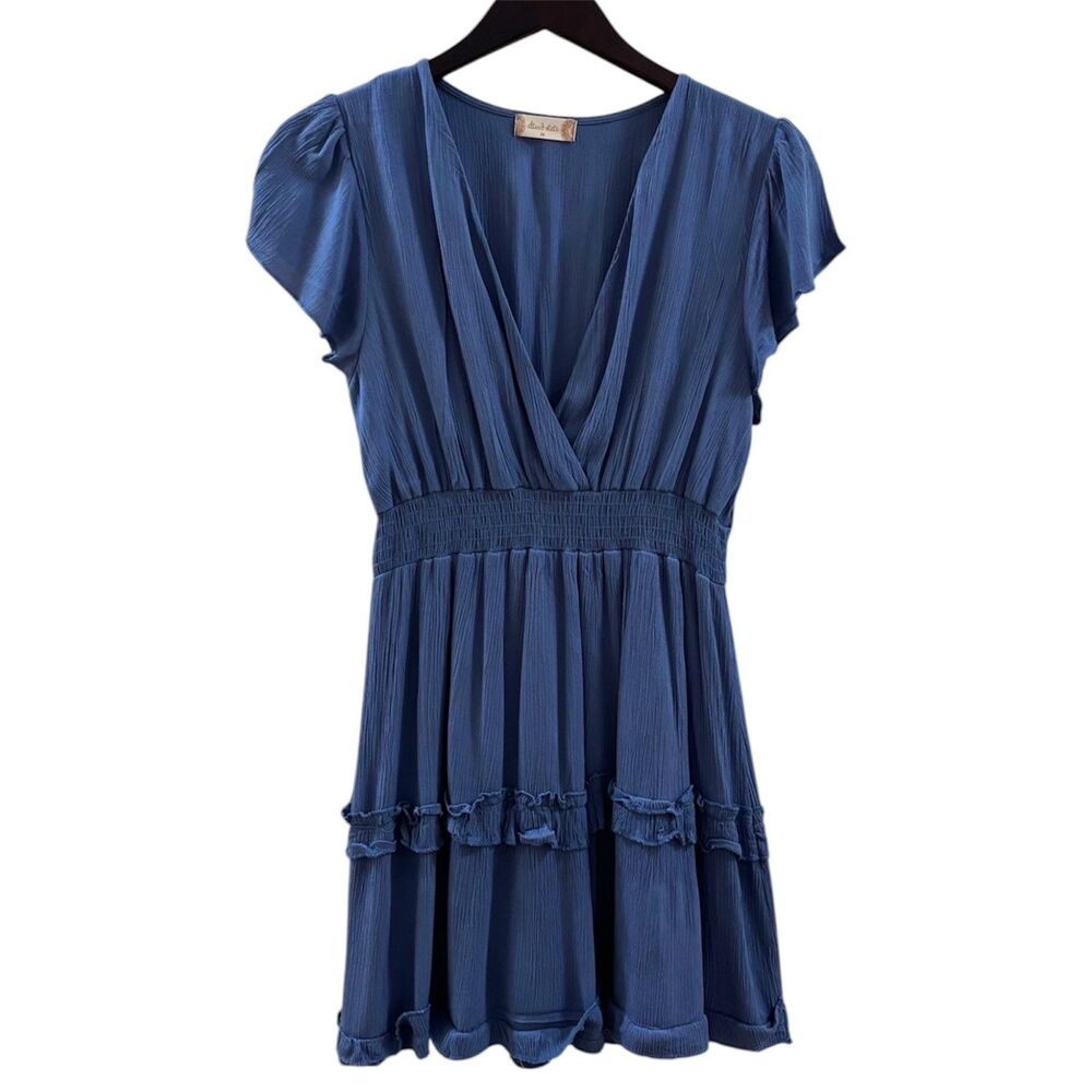 Altar'd State Smocked Waist Flutter Sleeve Mini Dress Blue Size Medium